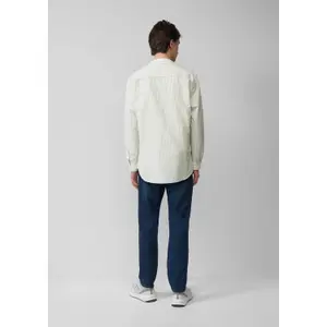 Striped Long Sleeve Cotton Shirt with High Collar QS image-4