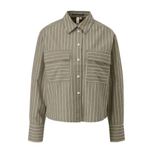 Straight Cut Cotton Shirt with Patch Pockets for Women QS image-0