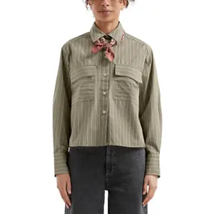 Straight Cut Cotton Shirt with Patch Pockets for Women QS image-2