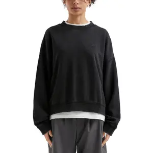 Worn Effect Embroidered Sweatshirt with Dropped Shoulders for Women QS image-2