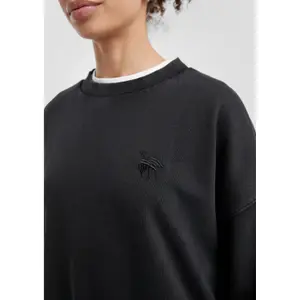 Worn Effect Embroidered Sweatshirt with Dropped Shoulders for Women QS image-3