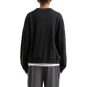 Worn Effect Embroidered Sweatshirt with Dropped Shoulders for Women QS image-5