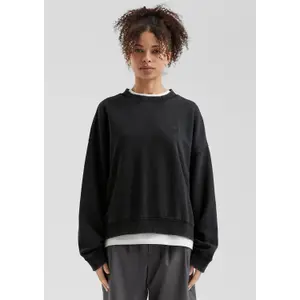 Worn Effect Embroidered Sweatshirt with Dropped Shoulders for Women QS image-6