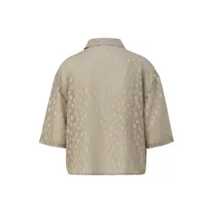 Short Sheer Dobby Structure Top with Three-Quarter Sleeves for Women QS image-1