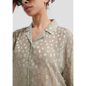 Short Sheer Dobby Structure Top with Three-Quarter Sleeves for Women QS image-3