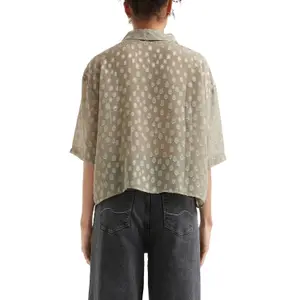 Short Sheer Dobby Structure Top with Three-Quarter Sleeves for Women QS image-5