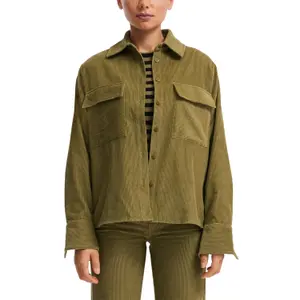 Women's Corduroy Shirt with Chest Pockets QS image-2