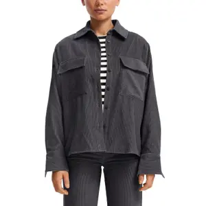 Women's Corduroy Shirt with Chest Pockets QS image-2