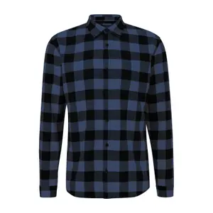 Long Sleeve Check Flannel Shirt Jacket with Kent Collar QS image-0