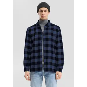 Long Sleeve Check Flannel Shirt Jacket with Kent Collar QS image-4