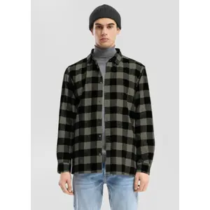 Long Sleeve Check Flannel Shirt Jacket with Kent Collar QS image-4