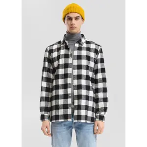 Long Sleeve Check Flannel Shirt Jacket with Kent Collar QS image-4