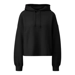 Textured Hooded Sweatshirt with Dropped Shoulders for Women QS image-0