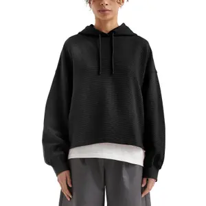 Textured Hooded Sweatshirt with Dropped Shoulders for Women QS image-2