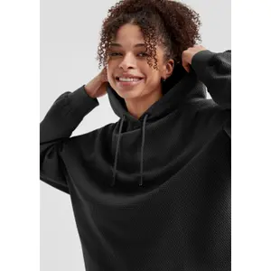Textured Hooded Sweatshirt with Dropped Shoulders for Women QS image-3