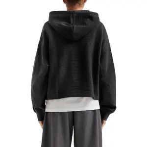 Textured Hooded Sweatshirt with Dropped Shoulders for Women QS image-5