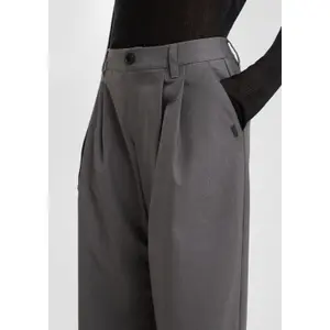 Wide Pleated Mid-Rise Trousers Women QS image-3