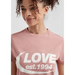 Cotton T-shirt with Front Print Women QS image-3