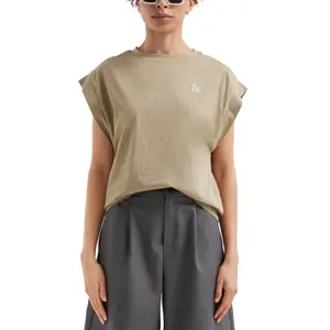 Women's Round Neck T-Shirt with Embroidery QS image-2