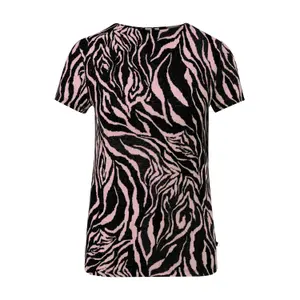 Brushed Knit Zebra Print T-Shirt Women QS image-0