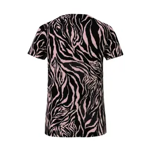 Brushed Knit Zebra Print T-Shirt Women QS image-1