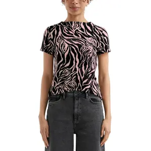 Brushed Knit Zebra Print T-Shirt Women QS image-2