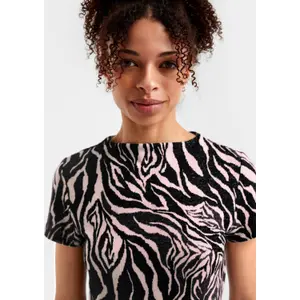 Brushed Knit Zebra Print T-Shirt Women QS image-3