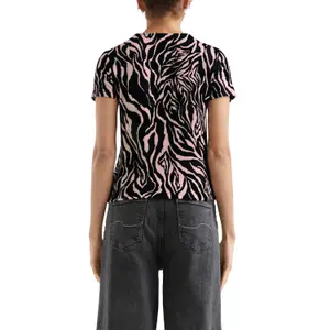 Brushed Knit Zebra Print T-Shirt Women QS image-5
