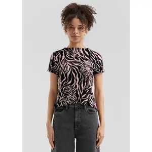 Brushed Knit Zebra Print T-Shirt Women QS image-6