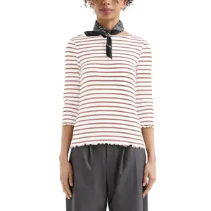 Women's 3/4 Sleeve Striped Ribbed T-Shirt QS image-2