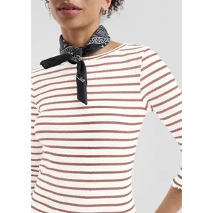 Women's 3/4 Sleeve Striped Ribbed T-Shirt QS image-3