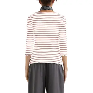 Women's 3/4 Sleeve Striped Ribbed T-Shirt QS image-5