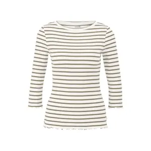 Women's 3/4 Sleeve Striped Ribbed T-Shirt QS image-0