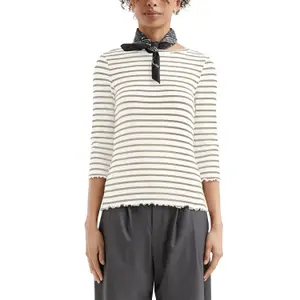 Women's 3/4 Sleeve Striped Ribbed T-Shirt QS image-2