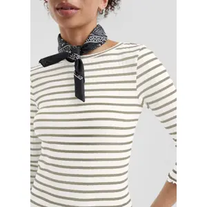 Women's 3/4 Sleeve Striped Ribbed T-Shirt QS image-3