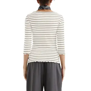 Women's 3/4 Sleeve Striped Ribbed T-Shirt QS image-5