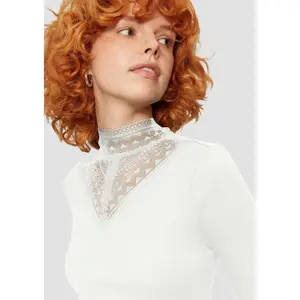 Women's Long Sleeve High Neck Lace Top QS image-3