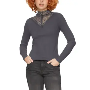 Women's Long Sleeve High Neck Lace Top QS image-2