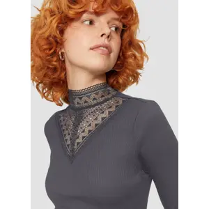 Women's Long Sleeve High Neck Lace Top QS image-3