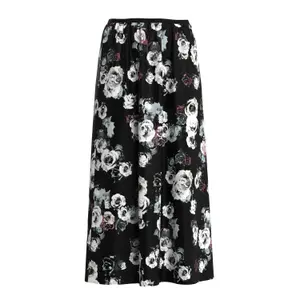 Women's Printed Satin Midi Skirt Flared Hem QS image-0