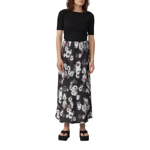 Women's Printed Satin Midi Skirt Flared Hem QS image-2