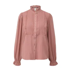 Lace Blouse with Ruffles on High Neck Women's QS image-0
