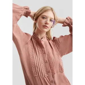 Lace Blouse with Ruffles on High Neck Women's QS image-3