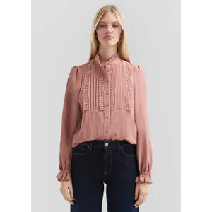 Lace Blouse with Ruffles on High Neck Women's QS image-6