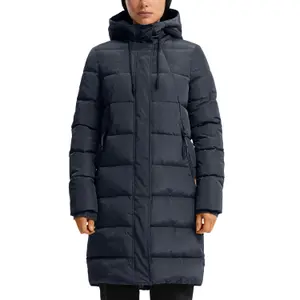 Long Hooded Down Jacket with Zipped Pockets Women QS image-2