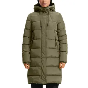 Long Hooded Down Jacket with Zipped Pockets Women QS image-2