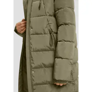 Long Hooded Down Jacket with Zipped Pockets Women QS image-3