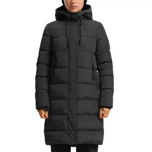 Long Hooded Down Jacket with Zipped Pockets Women QS image-2