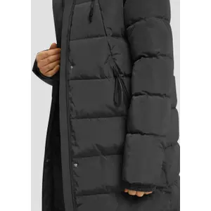 Long Hooded Down Jacket with Zipped Pockets Women QS image-3