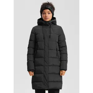 Long Hooded Down Jacket with Zipped Pockets Women QS image-6